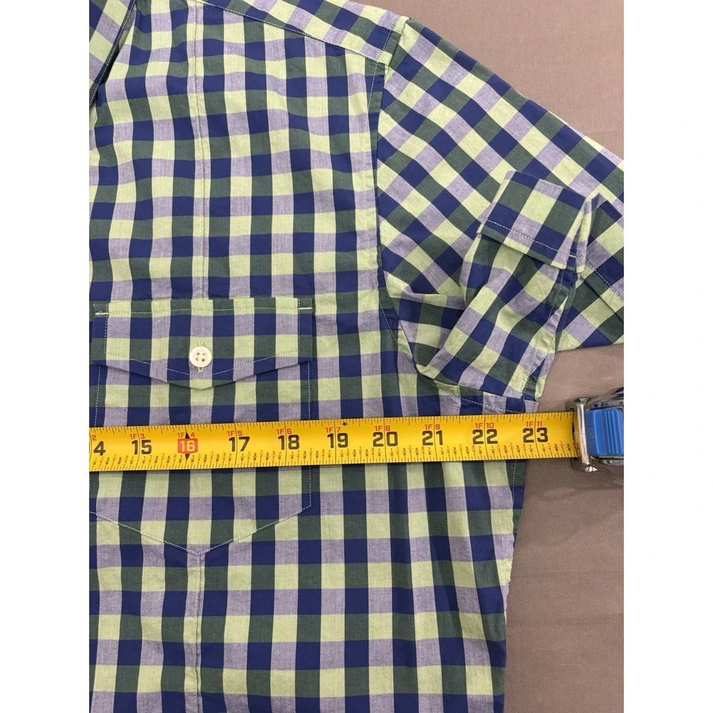 Banana Republic Men's Large L Green Blue Plaid Button Front Short-Sleeve Shirt